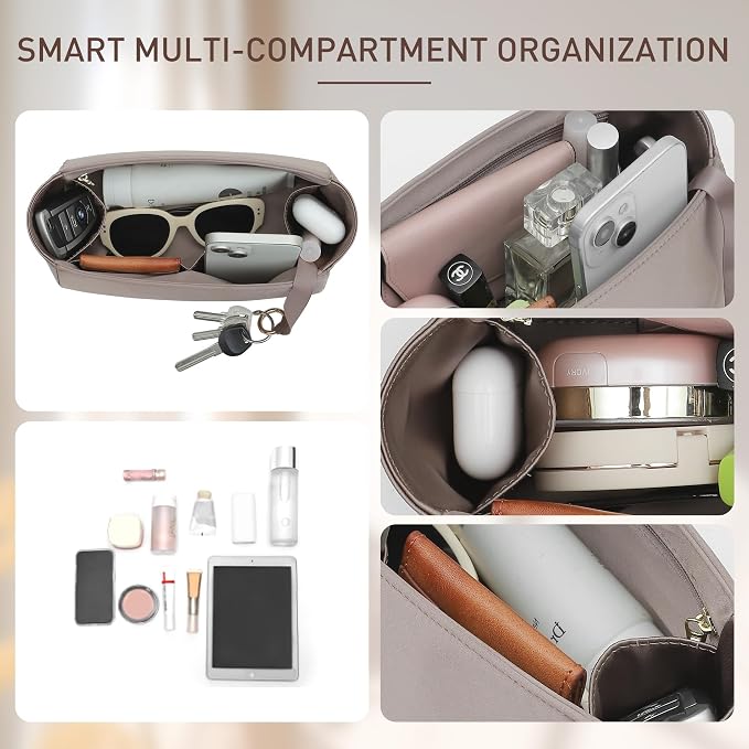 Satin Purse Organizer Insert for Hermes Birkin 30, Etoupe Grey | Satin Birkin 30 Insert, 6 Pockets, Zippered Pocket, Keychain, Lightweight, Scratch Resistant, Keeps Shape, Easy Clean - Image 5