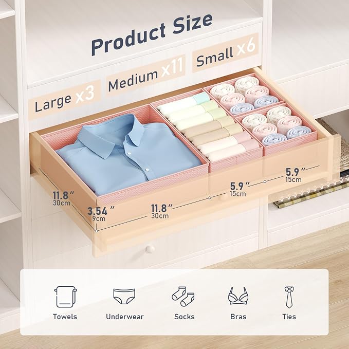 DIMJ Drawer Organizer Clothes 20 Pack - Foldable Baby Organizers and Storage & Dresser Organizer for Bedroom, Closet - Nursery Organization Dresser Dividers for underwear, Sock,Bra, Belt, Tie, Pink - Image 2