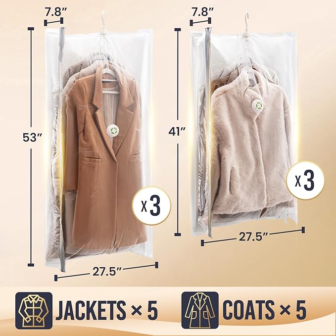 TAILI Hanging Vacuum Storage Bags for Clothes Space Saver 6 Combo Cream | Vacuum Seal Bags for Clothing Travel, Winter Clothes Storage Closet Organizers, Garment, Coats, Suits and Jackets - Image 2