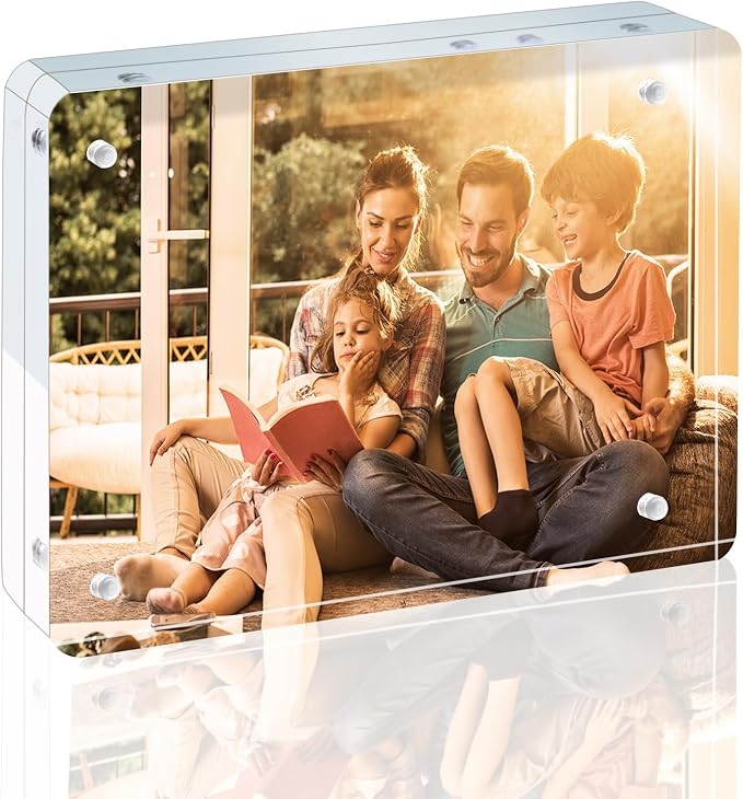 Egofine 5x7 Acrylic Frame, 20mm Thicker Frameless Clear Picture Frame | Double Sided Magnetic Picture Frame with Rounded Corner, Free Standing Desktop Display by Egofine