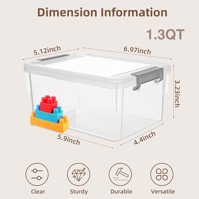 8Packs 1.3Qt Small Storage Bins with Lids,Stackable Clear | Containers with Lids for Crafts, Beads, Stationery, Toys and Accessories. Stackable to Save Space to office,home - Image 2
