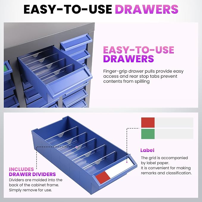 40-Drawer Parts Cabinet, Bolt Organizer with ABS Drawers & Dividers, Steel Bolt Bins, Nut and Bolt Organizer for Garage, Workshop, Home and Office (40 Drawer) - Image 4