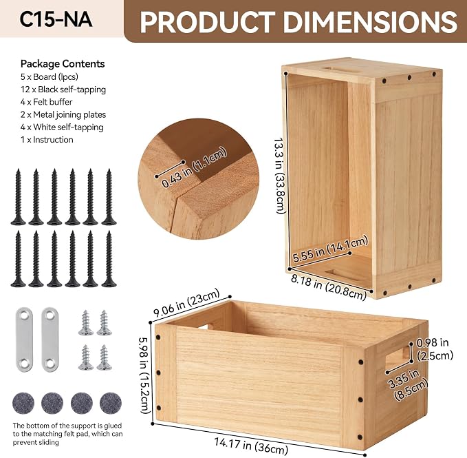 KIRIGEN Stackable Wood Storage Cube with Handles, Open Cubby Bin, Natural | Open-Front Wooden Box Crate for Books, Clothes, Shoes, Closet Storage, and Display for Home Office, Assembly Required C5-NA - Image 6