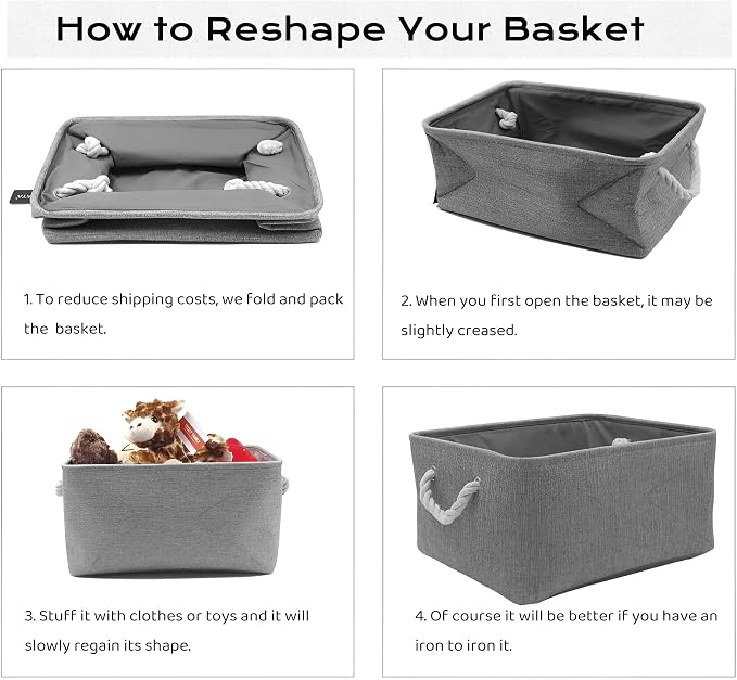 Mangata Foldable Storage Boxes, Fabric Storage Baskets for School/Home/Closet/Office, Pack of 3 (Grey, Medium) - Image 7