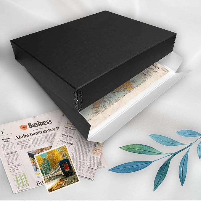 Golden State Art, Drop Front Archival Storage Box, 13.75"x19.75"x3"-Black | Acid-Free 13x19 Museum Photo Storage Box with Metal Edge, Preserve Documents, Prints, Poster, Photographs, Arts And Crafts - Image 7