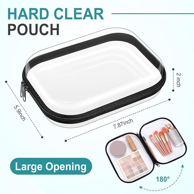 Sanwuta 6 Clear Hard Zipper Case,Black,7.87 X 5.9 X 2 Inch | Pencil Case Pouches ,Makeup Bag,Plastic Toiletry Diaper Bag ,Travel Toy Storage,Waterproof Organizer Bins - Image 2