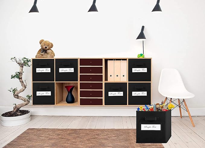 11 Inch Storage Cube,Storage bin,cube storage (Set of 10) Foldable Fabric Cube Storage Bins with 10 Labels Window Cards & a Pen,Baskets Containers for Shelves,Closet Organizers Box,Black - Image 6