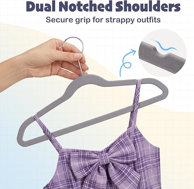 HOUSE DAY 14 Inch Kids Velvet Hangers 50 Pack, Durable Big Kid Hanger Grey | Children Hangers for Youth, Teen, Non Slip Kids Felt Hanger, Cute Small Hanger for Closet, Ideal for Everyday Use - Image 6
