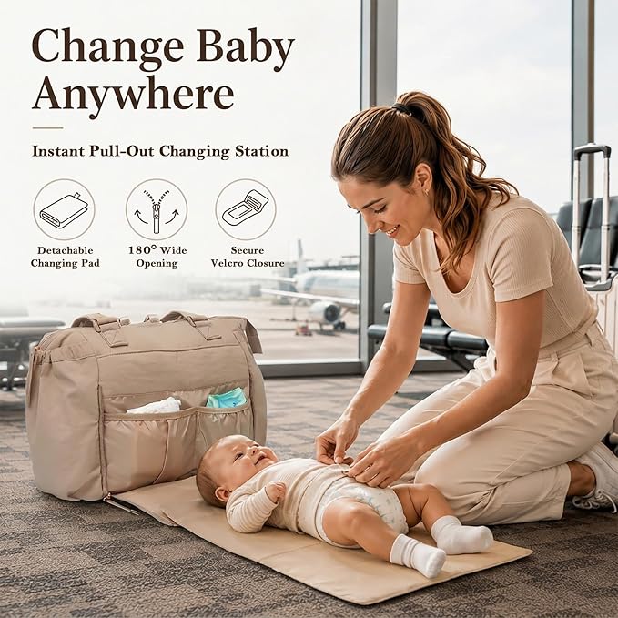 MOMINSIDE Diaper Bag Tote with Changing Station Convertible Diaper Bag Backpack Tote pañaleras para bebe Large Baby Bag, Hospital Bag Mommy Bag Travel Diaper Bag for Mom,16 Pockets, Khaki - Image 6