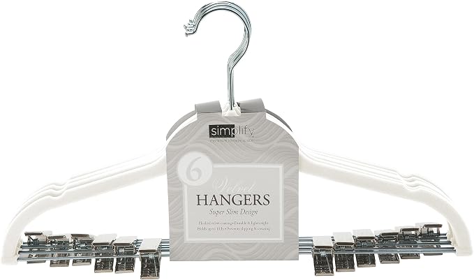 Simplify Velvet Hangers with Clips, 60 Pack, Durable, Non-Slip, Slim Design, White, Organization, Closet, Organization - Image 5