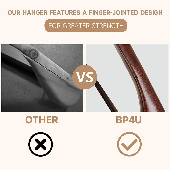 Wide Shoulder Wooden Hangers with Locking Bar, Walnut, 6-Pack | Non-Slip Suit Hangers with Flat-Head Hook for Suits, Jackets, Coats, Shirts, Outerwear and Heavy Clothes - Image 6