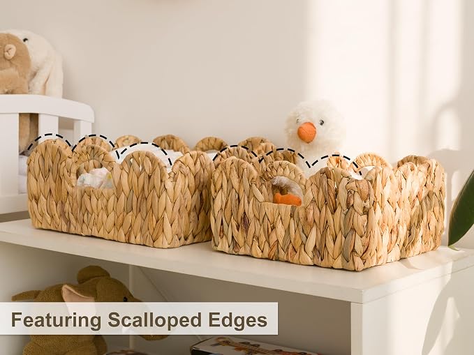 StorageWorks Scalloped Basket for Shelves, Water Hyacinth Storage Baskets | Woven Baskets for Storage, Wicker Storage Baskets for Shelves, Large Wicker Basket, Shelf Basket with Handles, 2 Pack - Image 5