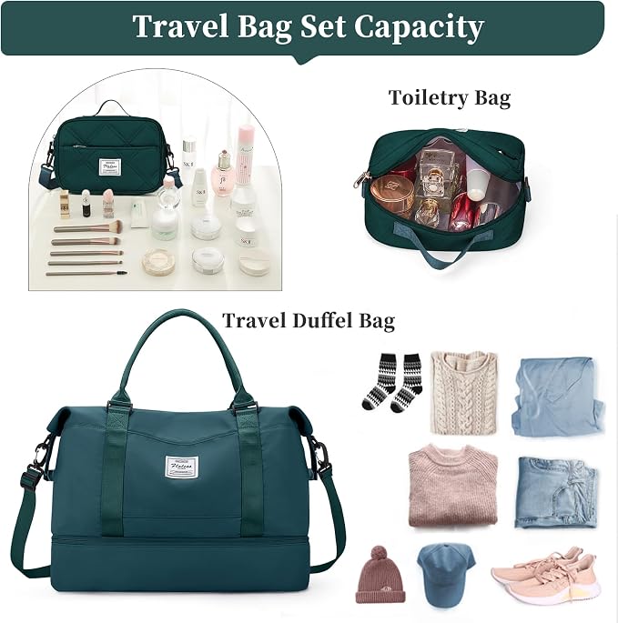 Weekender Bags for Women, Personal Item Travel Bag with Shoes Compartment | Overnight Travel Duffel Bag with Quilted Toiletry Bag, Airplane Friendly Carry-On Bag - Image 3