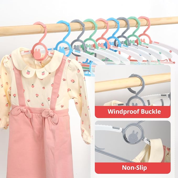 60PCS Baby Hangers, Extendable & Stackable Kid Clothes Hangers, Mix-Colors 11~14Inch for Baby Toddler Children Kids Teen, Non-Slip Plastic - Image 4