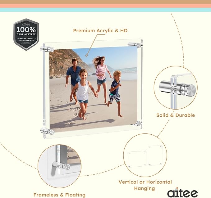 AITEE 8.5x11 Acrylic Picture Frames 4 Pack, Clear Floating Wall Frames | Modern Frameless picture Frames Lucite Transparent Square Cubes Hanging Photo Frame Gift for Home Office Display - Image 7