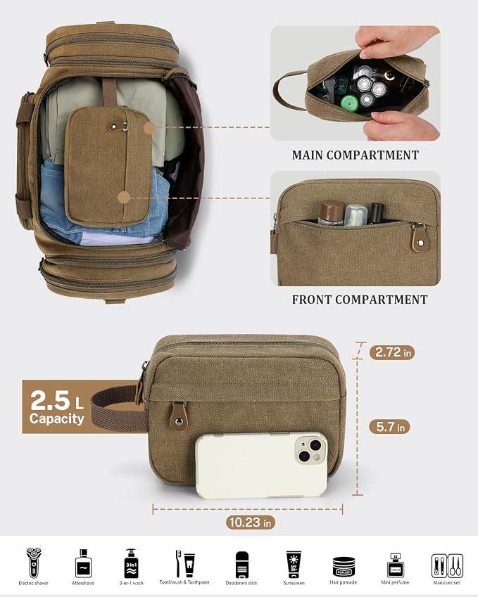 Gonex Canvas Duffle Bag, Expandable 60L Travel Overnight Weekender Bag | for Men, with Toiletry Bag, Multiple Pockets, Carry-On Size, Durable Zippers, Detachable Strap, Coffee - Image 4