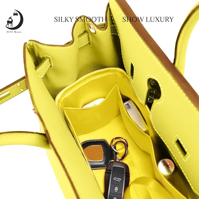 Fits for Brikin Bag Insert Organizer For Hermes(30 R,Lime) | Premium Silk Material,Smooth Touch,Lightweight,zipper,protect from scratches & stains,multiple pockets,keychain,waterproof - Image 2