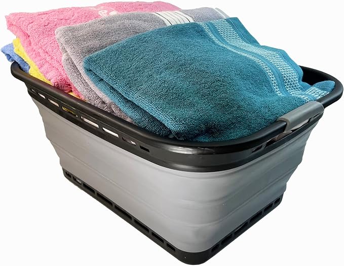 SAMMART 42L (11 gallons) Collapsible Plastic Laundry Basket - Portable Pop Up Storage Container/Organizer - Portable Hamper - Space Saving Easy Storage (Black/Frost Grey (Set of 2)) - Image 5
