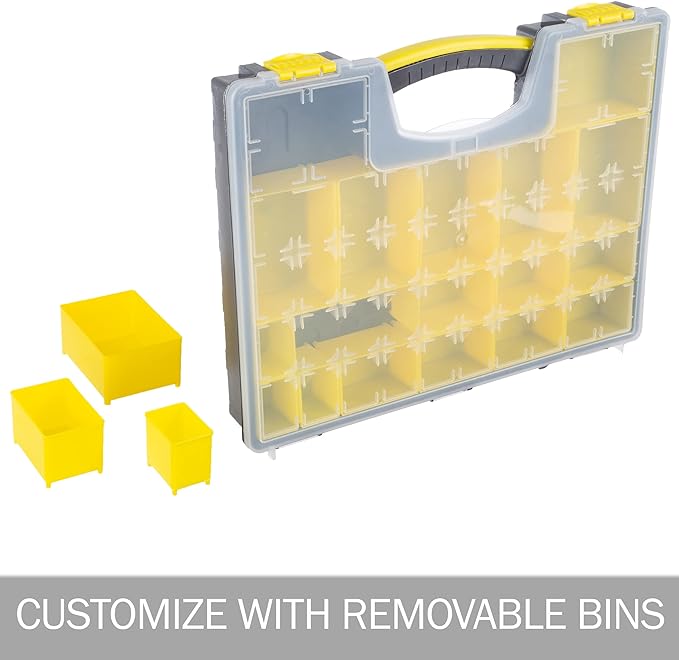 Stalwart Storage Organizer Tool Box Set, Yellow/Black, Set of 4 | Plastic Clear Top Bins for Small Parts, Crafting Supplies, and Hardware Organizers with 3 Sizes of Compartments - Image 2