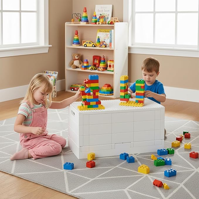 53 Qt. Folding Storage Box with Large Building Lid for Lego Duplo Blocks, 13 Gallon Collapsible Organizer for Lego Bricks (White) - Image 4