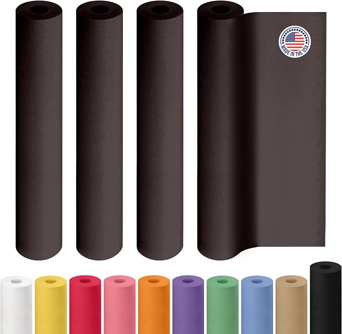 USA-Made Black Kraft Paper Roll 18" x 3000" (250 feet), 30 lb Thickness, Pack of 4 - for Art, DIY, Packing, Wrapping, Crafts, Moving, Shipping - 100% Recyclable Natural Kraft Paper by IDL Packaging by IDLPackaging