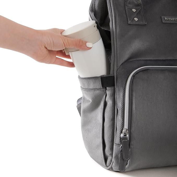 SUNVENO Velvet Stitching Diaper Bag Backpack Large Capacity Tote Shoulder Nappy Bag Organizer for Baby Care with Insulated Pockets,Waterproof Fabric, Grey - Image 10