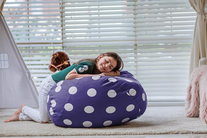 WEKAPO Stuffed Animal Storage Bean Bag Chair Cover for Kids | Stuffable Zipper Beanbag for Organizing Children Plush Toys Large Premium Cotton Canvas (Navy Dot, XX-Large) - Image 7
