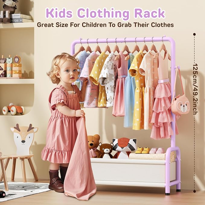 Kids Clothing Rack with Storage Shelf, Kids Dress Up Storage | for Coats, Small Baby Garment Rack for Hanging Clothes, Toddler Wardrobe Closet Organizer (Purple, Classic) - Image 2