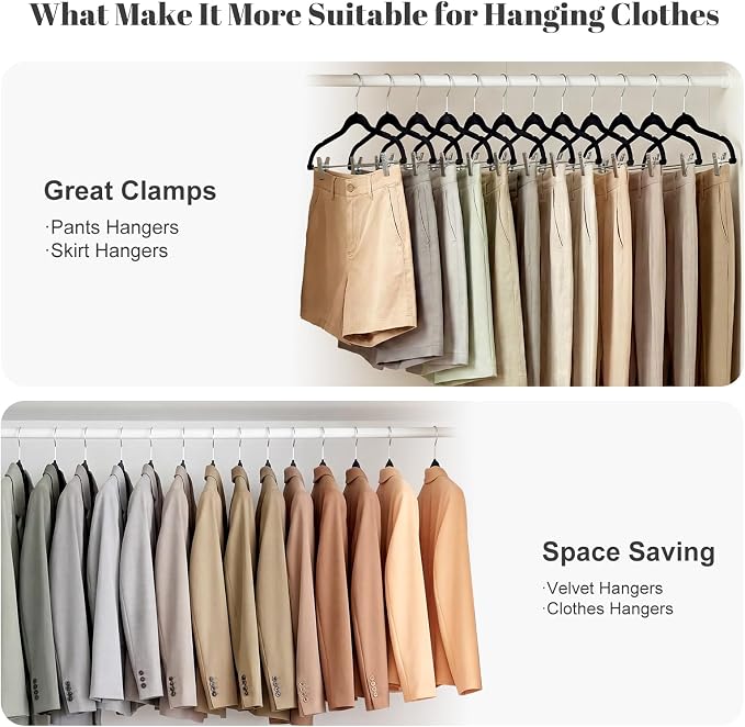HOUSE DAY Skirt Hangers 24 Pack, Velvet Pants Hangers with Adjustable Clips | Black, Space Saving Slim Shorts Hanger, Heavy Duty Non Slip Clip Hanger for Pants, Skirts, Shorts - 0-15inch Movable Clips - Image 2