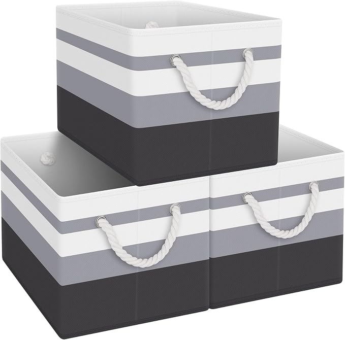 Storage Bins 3-Pack, Foldable Storage Baskets for Organizing Toys, Books, Shelves, Closet, Large Storage Box with Rope Handles, Sturdy Organizer Bins,Gradient Grey | 3-Pack Storage Bins for Organizing Toys, Books, Shelves, Closet, Large Storage Box Stu... by Fabtotes