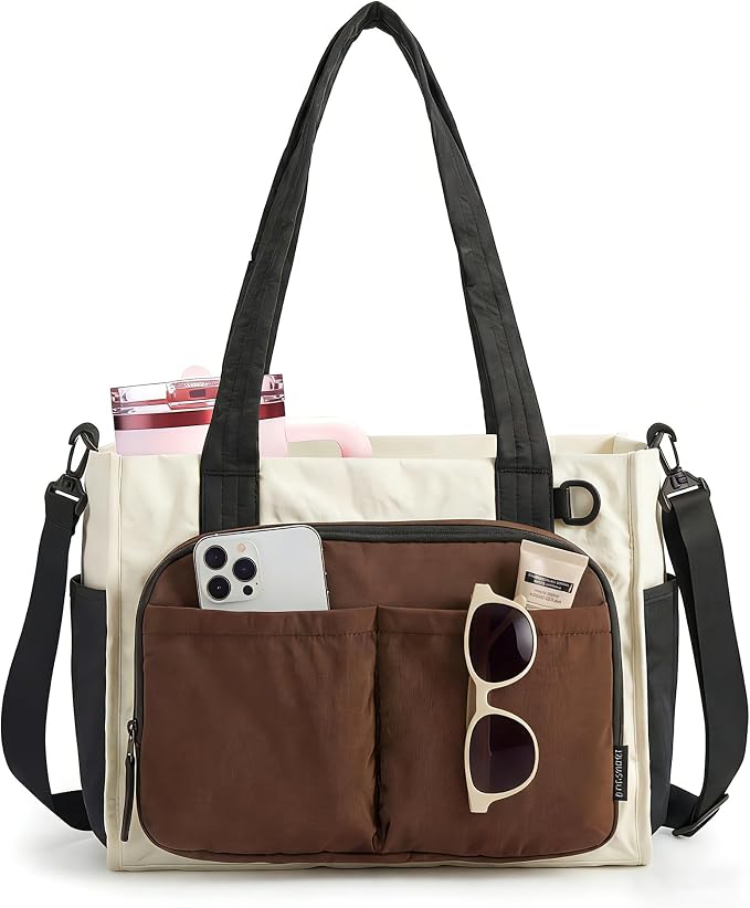 BAGSMART Tote Bag for Women, Puffy Laptop Work College Shoulder Handbag | 30oz or 40oz Tumbler Holder with Crossbody Strap, 13 inch or 15.6 inch Laptop Sleeve, Water Resistant Puffer Teacher Tote Bag by BAGSMART