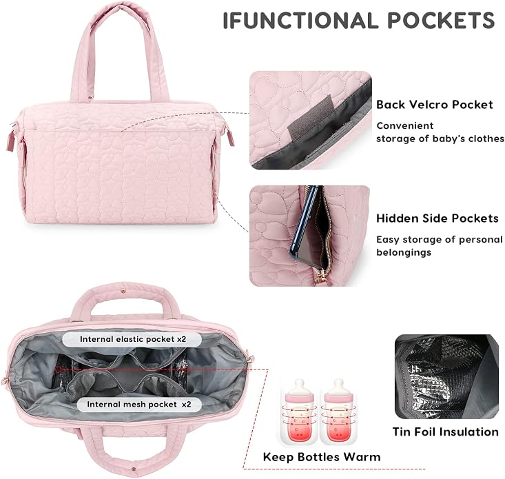 Multi-Pockets Diaper Bag Tote,Stylish Large Capacity Nappy Changing Bag Satchel Messenger Bag Travel Mommy Bag - Image 3