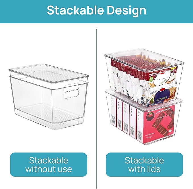 Vtopmart 4 Pack Clear Stackable Storage Bins with Lids and Handles, Large | BPA-free Plastic, Organize Vertically, For Pantry Kitchen Fridge Cabinet Closet Bathroom, Built to Last, Easy to Move - Image 3
