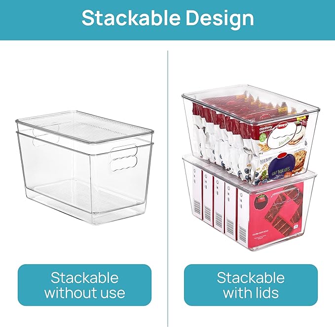 Vtopmart 6 Pack Clear Stackable Storage Bins with Lids and Handles, Large | BPA-free Plastic, Organize Vertically, For Pantry Kitchen Fridge Cabinet Closet Bathroom, Built to Last, Easy to Move - Image 3