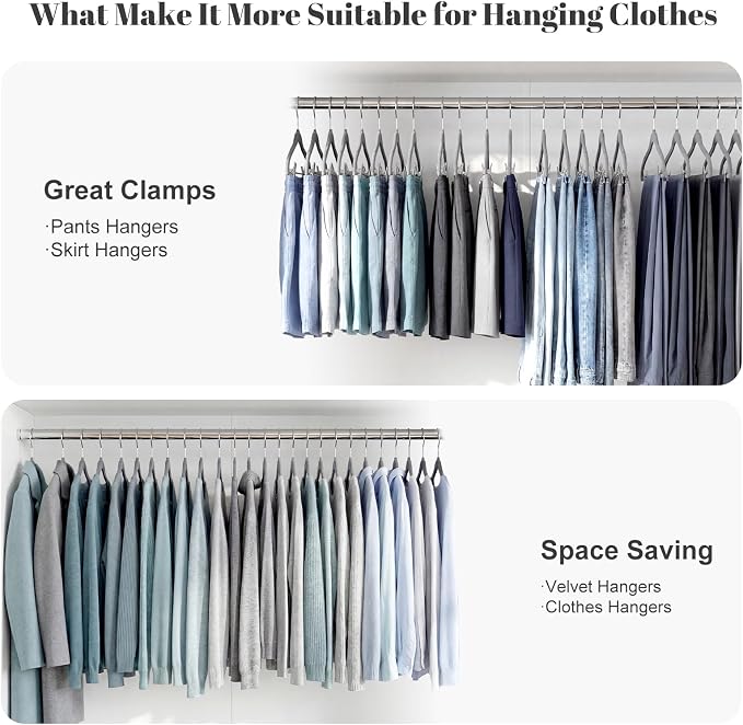 HOUSE DAY Velvet Skirt Hangers 24 Pack, Hangers with Adjustable Clips- Gray | 0-15inch Movable Clips, Space Saving Slim Velvet Pant Hanger, Heavy Duty Non Slip Clips Hanger for Pants, Skirts, Shorts - Image 2