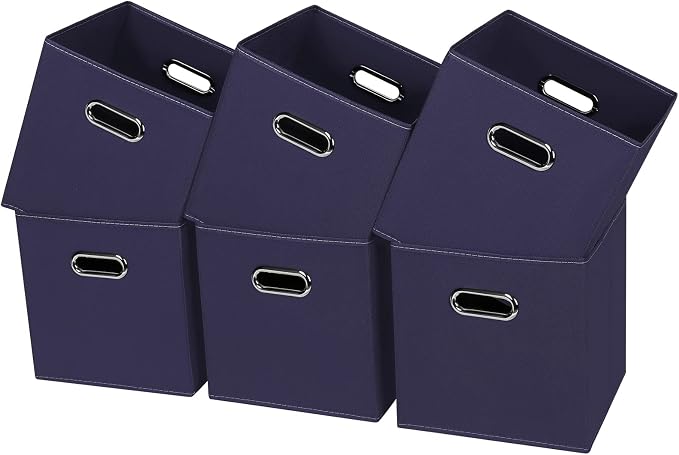 Black Fabric Cubby Storage Bins,13x13x13 Inches ,Cube Organizer Bin Foldable Storage Boxes with Dual Handles Fabric Organizer Box and collapsible Storage basket,Set of 6,Navy Blue by Yunkeeper