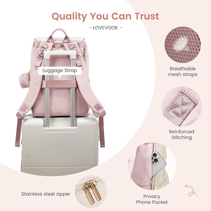 LOVEVOOK Diaper Bag Backpack, Baby Travel Bags for Boys & Girl, Toddler Waterproof Diaper Bag w/Changing Pad (Pink, 15.6''-Small) - Image 4