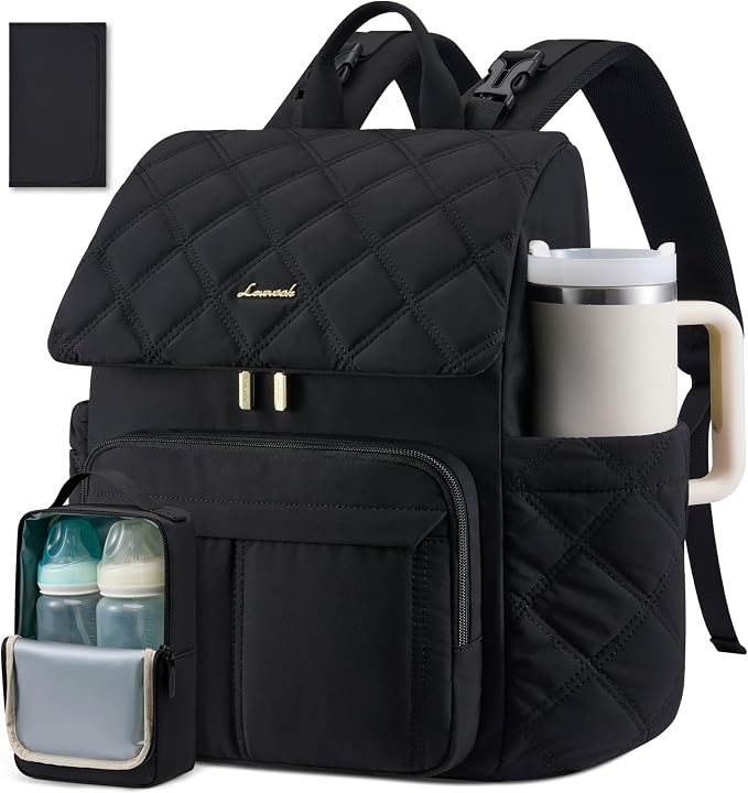 LOVEVOOK Diaper Bag Backpack With Pocket For Large Capacity Cup,Multi-Function Baby Travel Bag For Mom Dad,Waterproof Baby Bag for Boys Girls with Changing Pad,Insulated Bag,Stroller Straps,Black by LOVEVOOK