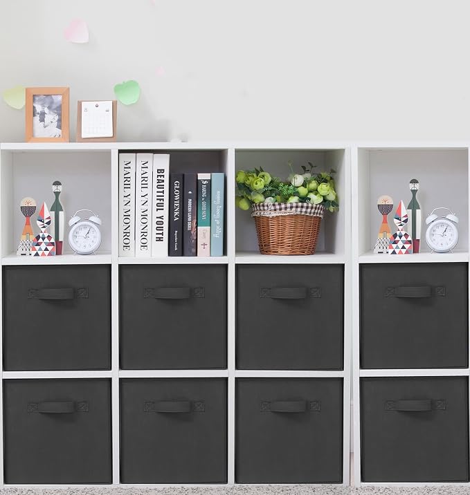 Storage Cubes, 11 Inch Cube Storage Bins, Set of 8, Fabric Foldable Storage Bins With Handles, Closet Storage Organizer Bins, Cubby Clothing Storage Baskets for Shelves, Black by Unknown
