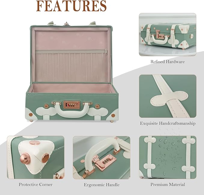 Unitravel Baby Keepsake Case, 16" Handmade Memory Storage Box, Newborn Keepsake Box, Vintage Suitcase for Baby Shower, Baptism, Naming Ceremony or Birthday (Mint Green) - Image 6