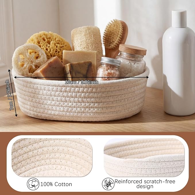 12 Pack Small Storage Basket Cute Natural Cotton Rope Woven Basket Tiny Boho Decorative Toy Storage Bin Gift Baskets for Home Organizing, Closet, Shelf, Nursery, Bathroom(Oval,Beige) - Image 2