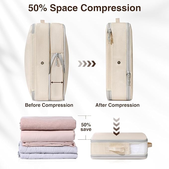 DIMJ Clothes Storage Bag 6 Pack, 19L Compression Storage Bags for Blanket, Sweater, Jacket, Closet, Sheet Storage Organizer with Window Handle, Compression Packing Cubes Space Saver Bags with Zipper - Image 3