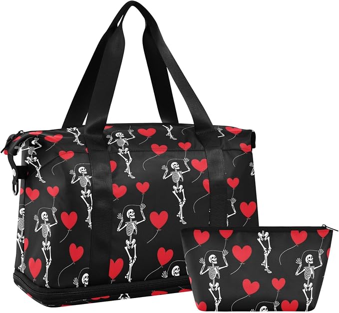 Travel Duffel Tote Bag Romantic Skull Gothic Sports Duffel Bag with Wet Pocket Weekender Overnight Bag for Women Men Gym Bag, Carry On Bag Hospital Bag for Labor and Delivery - Image 7