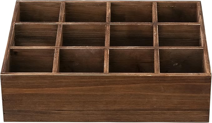 Rustic Wooden Crates for Storage 16 X 12 Inches, Carrying Handles | 12 Individual Slots, Farmhouse Wood Crates for Display, Wood Box, Handmade Wooden Basket for Kitchen Bathroom Tabletop - Image 5