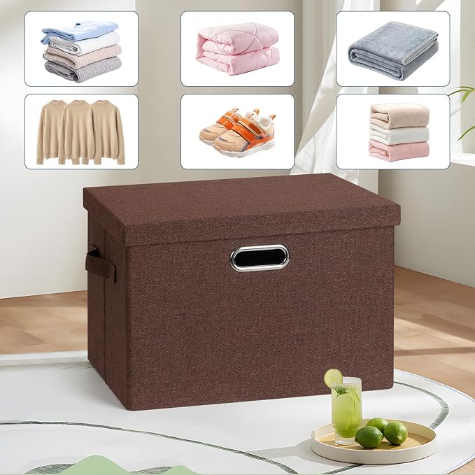 Storage Bins with Lids Fabric Closet Organizers Cubes Office Organization | 36 Quart 3 Pack Dark Red Collapsible Stackable Linen Fabric 4 Handles Bedroom Closet Cabinet Under Bed Clothes Toy Office - Image 6