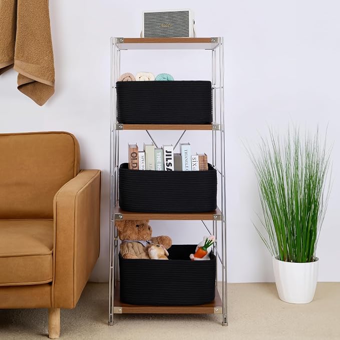 MiniArk Large Storage Baskets for Shelves, 17 x 13 x 7.5” Closet Organizers Bins for Clothes Blanket Towels, Baby Nursery, Toy Baskets Box, Woven Rope Baskets, 2 Packs Black - Image 4
