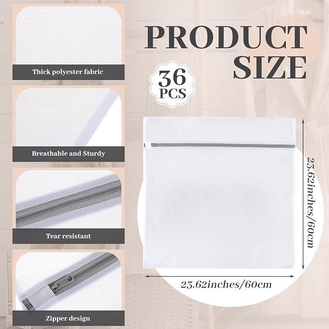 Nuenen 36 Pcs Mesh Laundry Wash Bags with Zipper Machine Washable Lingerie Bags for Washing Delicates Clothes Garment Underwear Blouse Hosiery Socks Travel (23 x 23 Inches,Gray) - Image 2