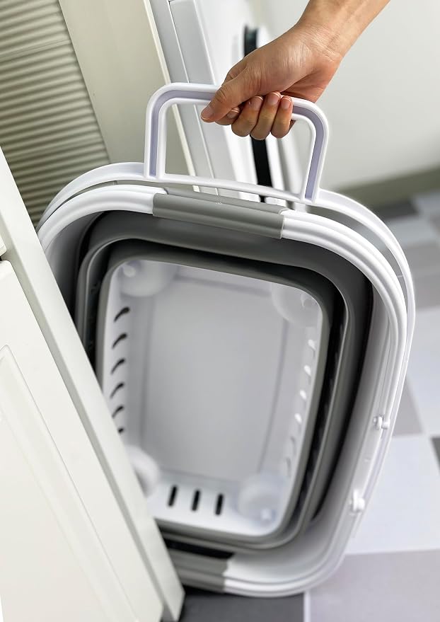 SAMMART 35L (9.24 Gallons) Collapsible Plastic Laundry Basket with Handle and Wheels - Foldable Pop Up Storage Container/Organizer with handle and wheels - Space Saving (2, White/Grey) - Image 5