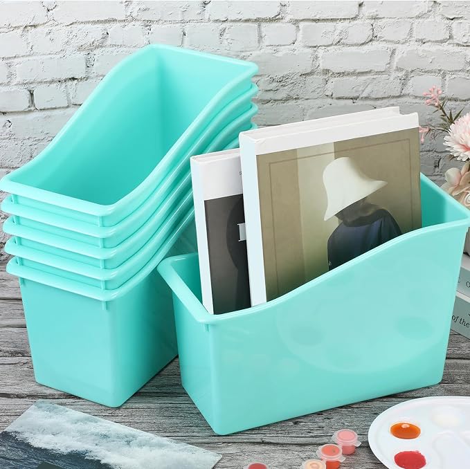 Fuutreo Classroom Book Bins Plastic Organizer Box, Water Blue, 12 Pcs | Binder Magazine Holder File Container Storage Folder Cube for Home Office School Library Organization Supplies - Image 6