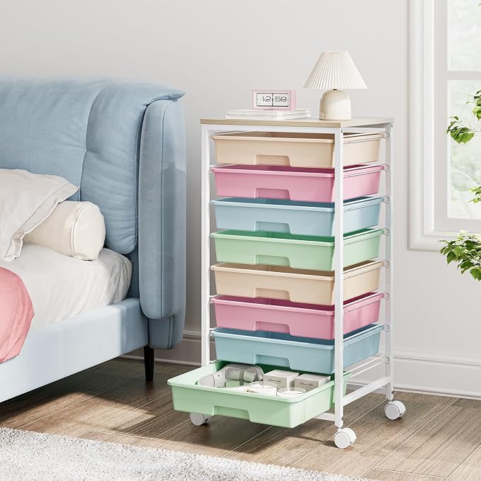Rolling Storage Cart, Rainbow Cart with 8 Drawers and Wooden Tabletop, Teacher Organization for Classroom, Art Cart for Classroom,Office,Bedroom,Rainbow | Teacher Organization for Classroom, Art Cart for Office,Bedroom,Craft Room - Image 7